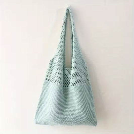 Canvas Tote Bag - Women's Shoulder Shopping Bag with Hollow Crochet