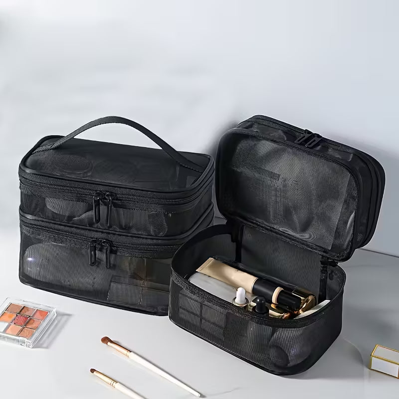 Large Mesh Makeup Organizer - Portable Travel Cosmetic Bag