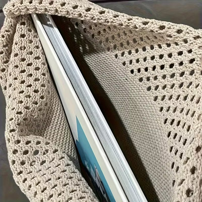 Canvas Tote Bag - Women's Shoulder Shopping Bag with Hollow Crochet