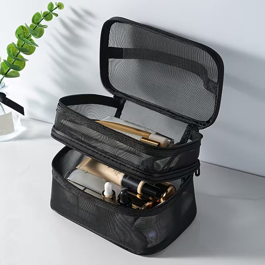 Large Mesh Makeup Organizer - Portable Travel Cosmetic Bag