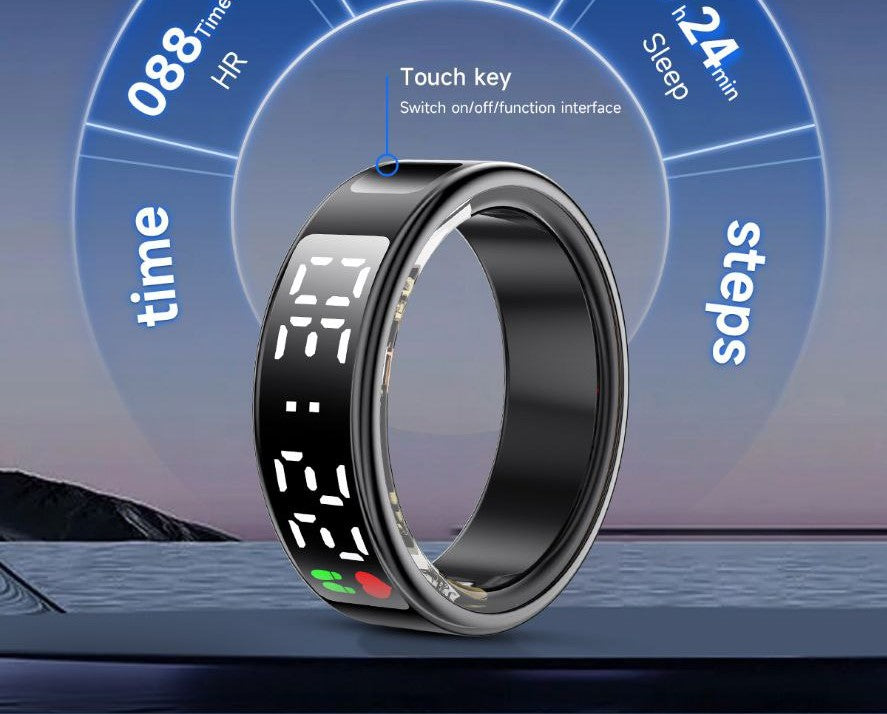 SR08 Smart Ring with Digital Display - Advanced Health Monitoring, Multi-sport modes, Bluetooth 5.1, IP68 Waterproof