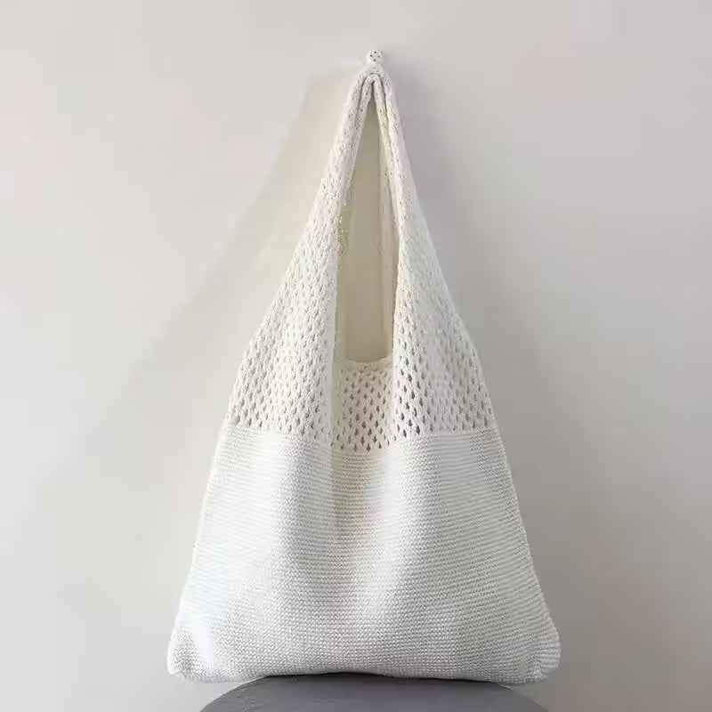 Canvas Tote Bag - Women's Shoulder Shopping Bag with Hollow Crochet