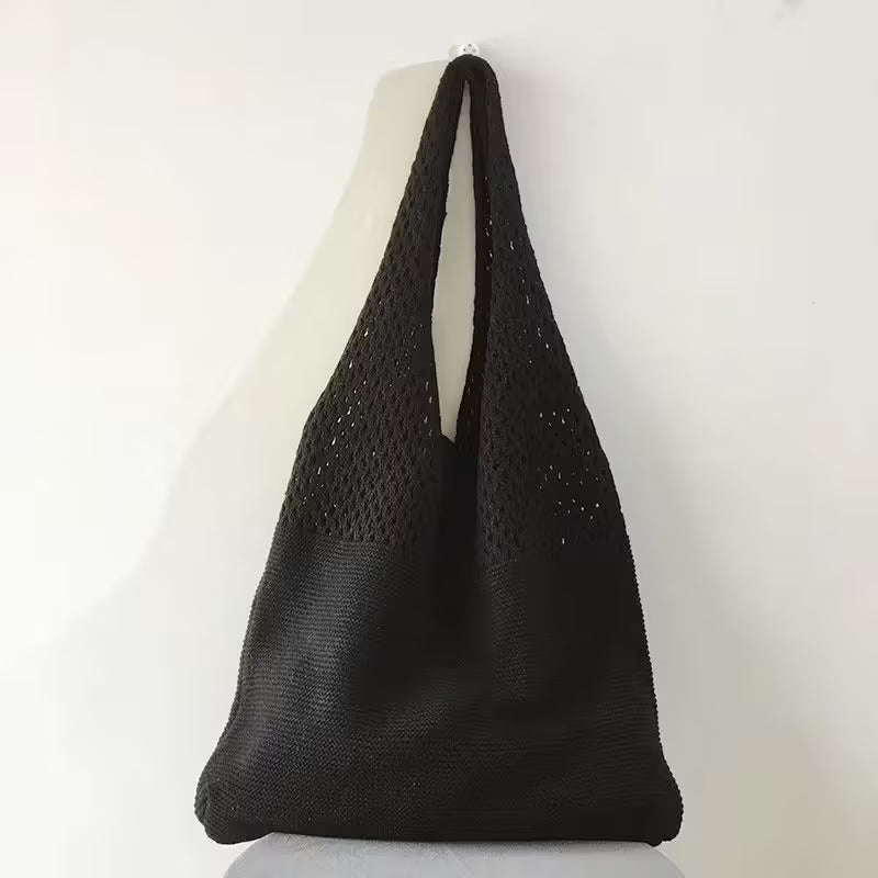 Canvas Tote Bag - Women's Shoulder Shopping Bag with Hollow Crochet