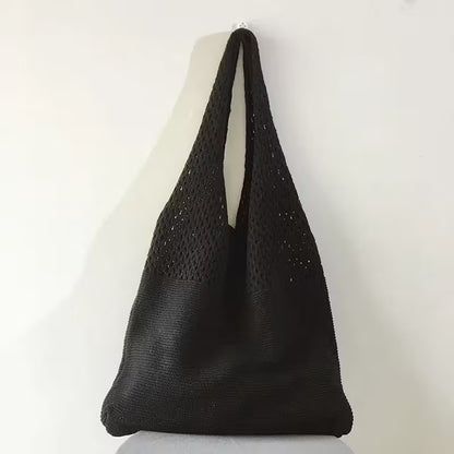 Canvas Tote Bag - Women's Shoulder Shopping Bag with Hollow Crochet