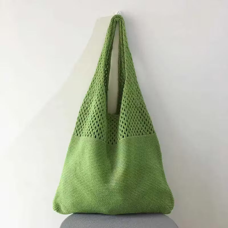 Canvas Tote Bag - Women's Shoulder Shopping Bag with Hollow Crochet