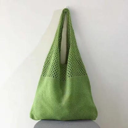 Canvas Tote Bag - Women's Shoulder Shopping Bag with Hollow Crochet