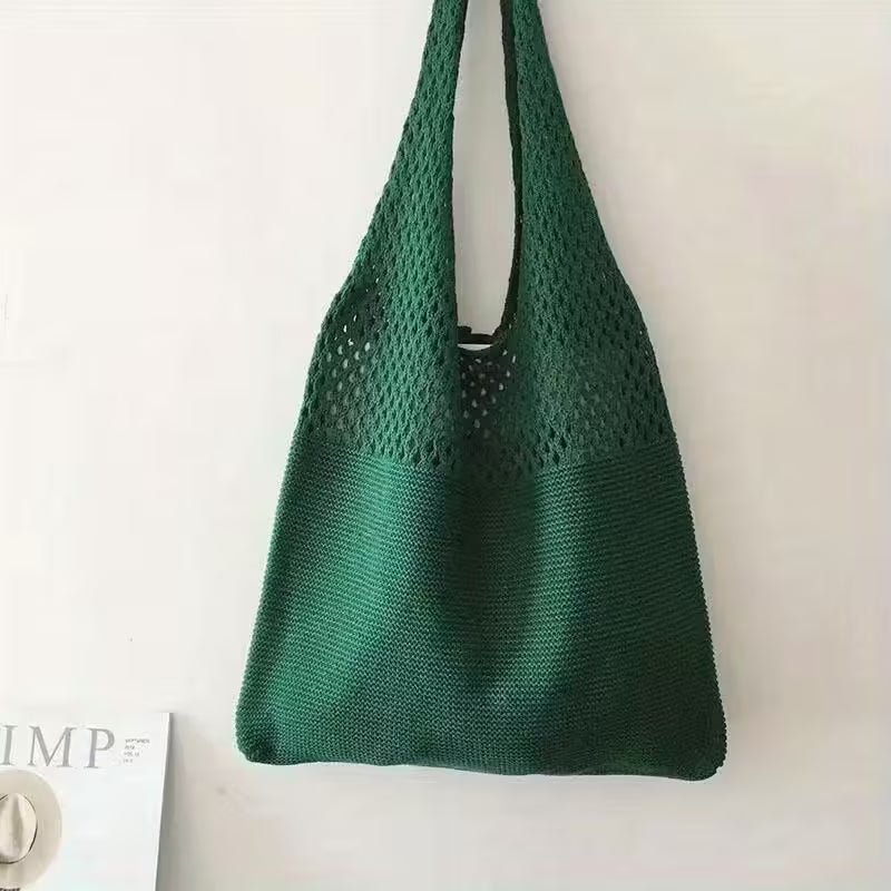 Canvas Tote Bag - Women's Shoulder Shopping Bag with Hollow Crochet