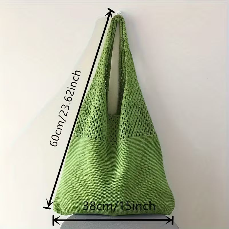 Canvas Tote Bag - Women's Shoulder Shopping Bag with Hollow Crochet