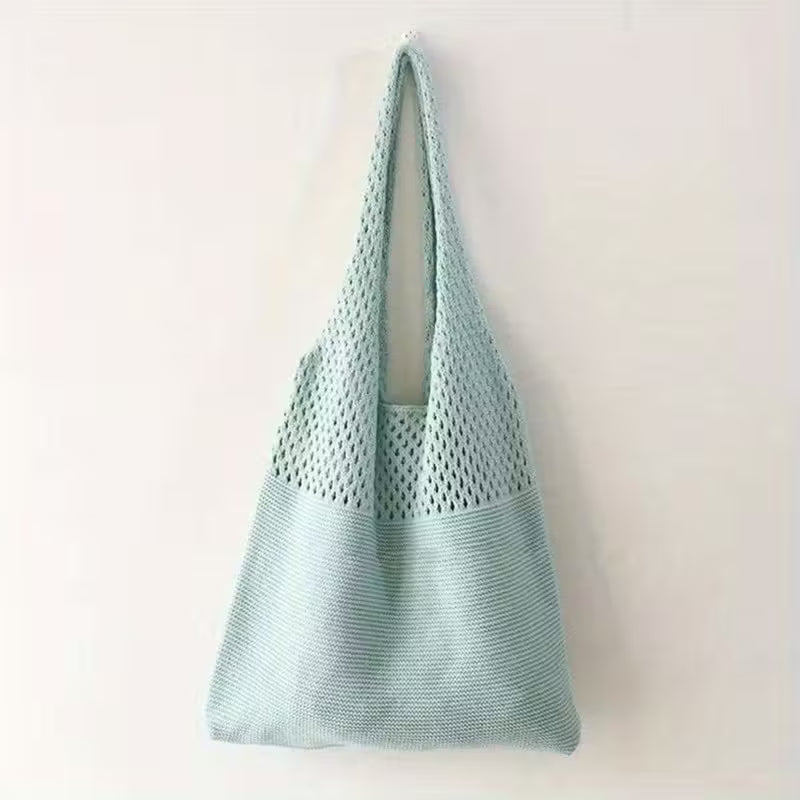 Canvas Tote Bag - Women's Shoulder Shopping Bag with Hollow Crochet