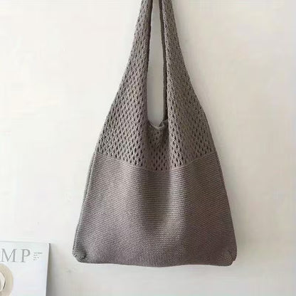 Canvas Tote Bag - Women's Shoulder Shopping Bag with Hollow Crochet
