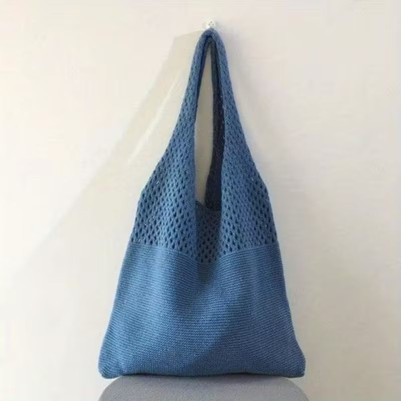 Canvas Tote Bag - Women's Shoulder Shopping Bag with Hollow Crochet