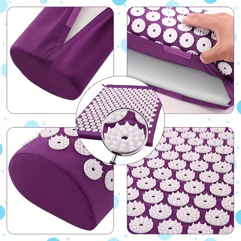Acupressure Mat and Pillow Set - 3pcs Massage Set for Back & Neck Relief