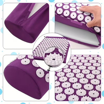 Acupressure Mat and Pillow Set - 3pcs Massage Set for Back & Neck Relief