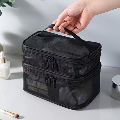 Large Mesh Makeup Organizer - Portable Travel Cosmetic Bag