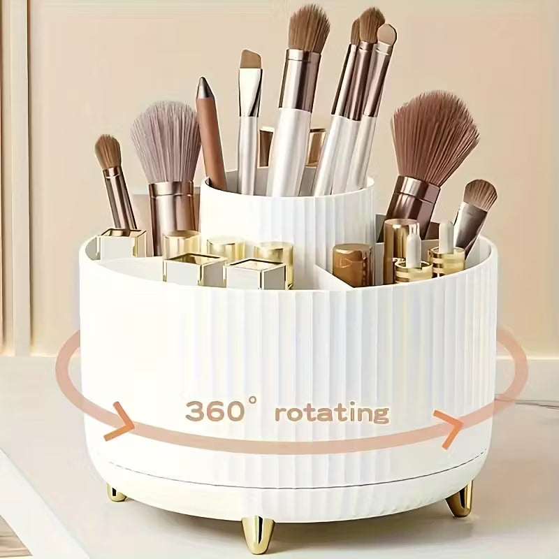 360° Rotating Makeup Organizer - 5 Compartment Cosmetic Storage