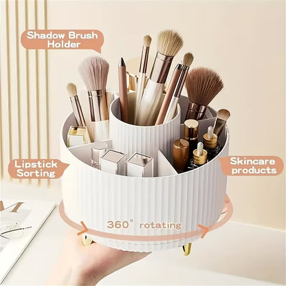 360° Rotating Makeup Organizer - 5 Compartment Cosmetic Storage