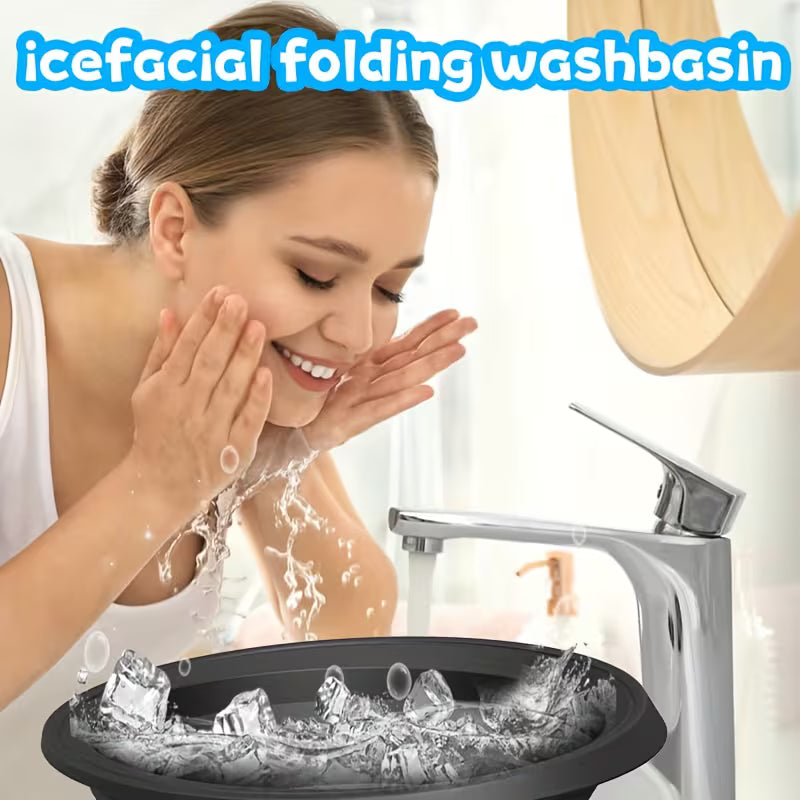 Portable Silicone Ice Bath Basin - Foldable Face Washing Bowl