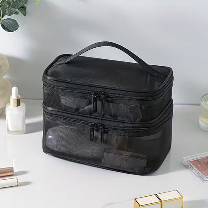Large Mesh Makeup Organizer - Portable Travel Cosmetic Bag