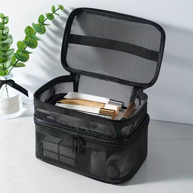 Large Mesh Makeup Organizer - Portable Travel Cosmetic Bag