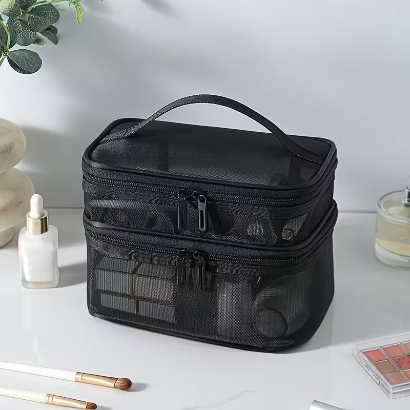 Large Mesh Makeup Organizer - Portable Travel Cosmetic Bag