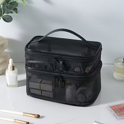 Large Mesh Makeup Organizer - Portable Travel Cosmetic Bag