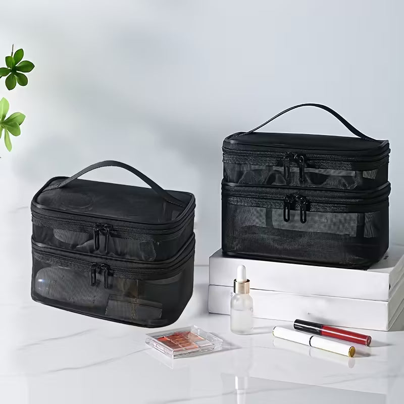 Large Mesh Makeup Organizer - Portable Travel Cosmetic Bag