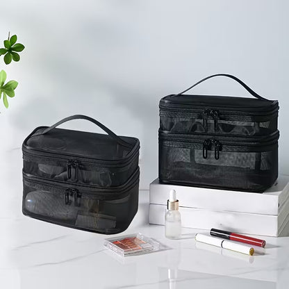Large Mesh Makeup Organizer - Portable Travel Cosmetic Bag