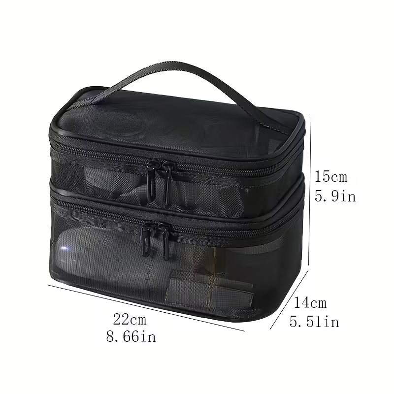Large Mesh Makeup Organizer - Portable Travel Cosmetic Bag