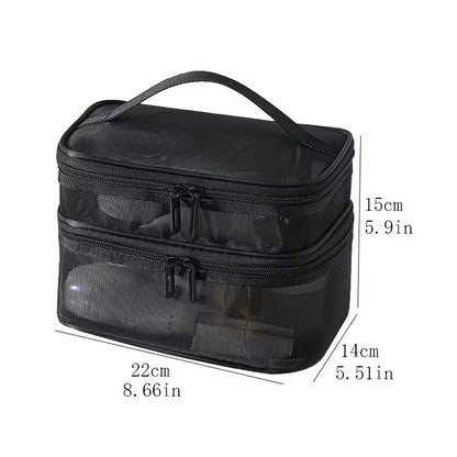 Large Mesh Makeup Organizer - Portable Travel Cosmetic Bag