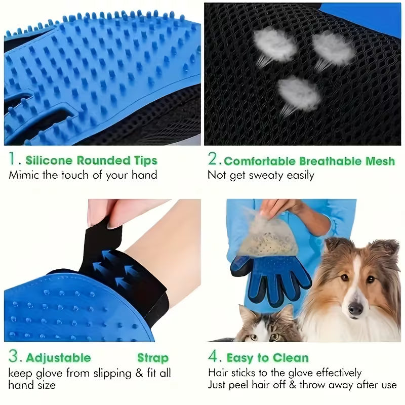 Pet Grooming Glove - Gentle Hair Remover Brush for Dogs & Cats