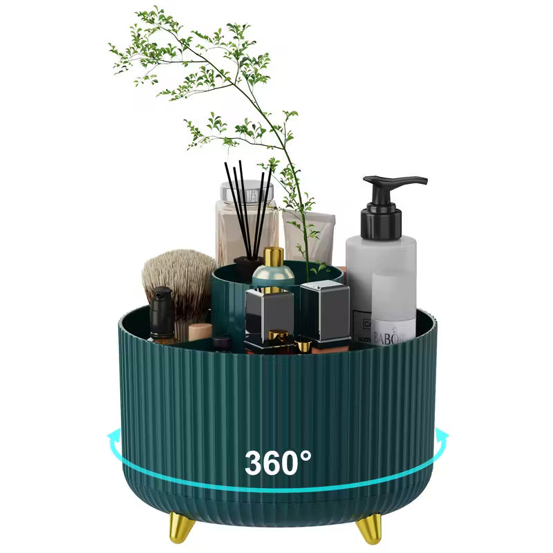 360° Rotating Makeup Organizer - 5 Compartment Cosmetic Storage