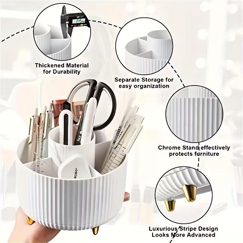 360° Rotating Makeup Organizer - 5 Compartment Cosmetic Storage