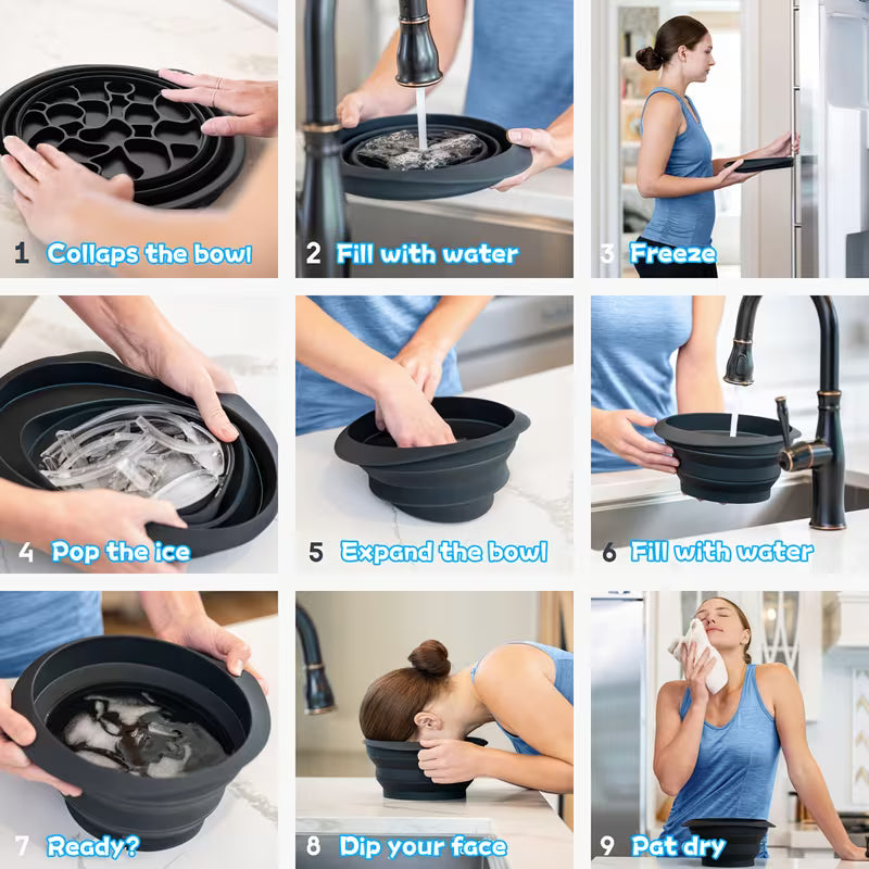 Portable Silicone Ice Bath Basin - Foldable Face Washing Bowl