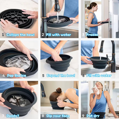 Portable Silicone Ice Bath Basin - Foldable Face Washing Bowl