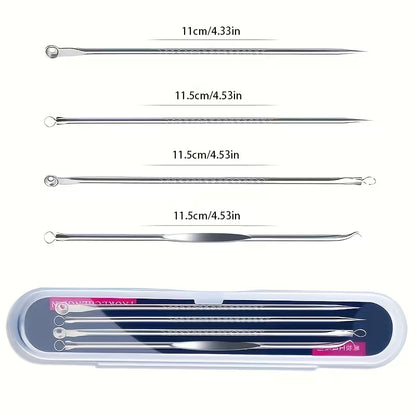 Professional Blackhead Remover Tool Set - 4pcs Stainless Steel Extractor Kit