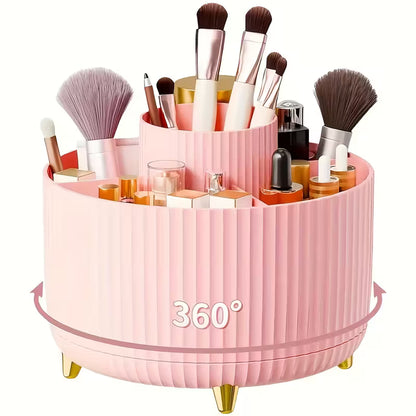 360° Rotating Makeup Organizer - 5 Compartment Cosmetic Storage