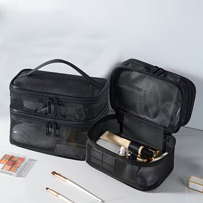 Large Mesh Makeup Organizer - Portable Travel Cosmetic Bag