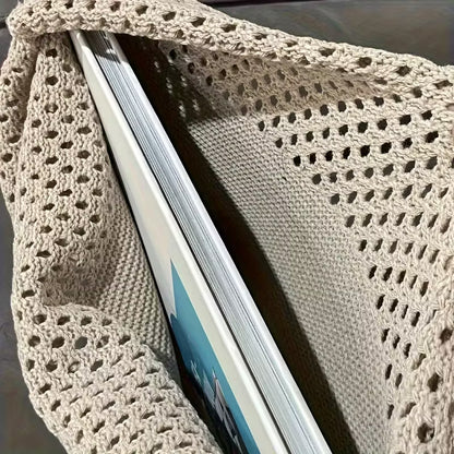 Canvas Tote Bag - Women's Shoulder Shopping Bag with Hollow Crochet