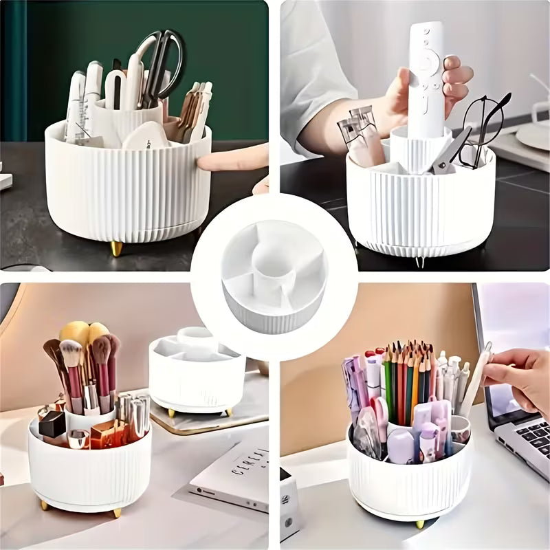 360° Rotating Makeup Organizer - 5 Compartment Cosmetic Storage