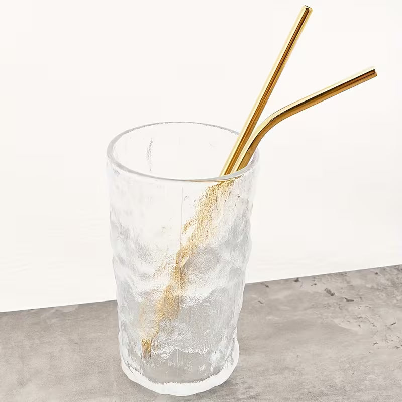 Reusable Metal Straws Set - 4pcs Stainless Steel Bent Straws with Brush
