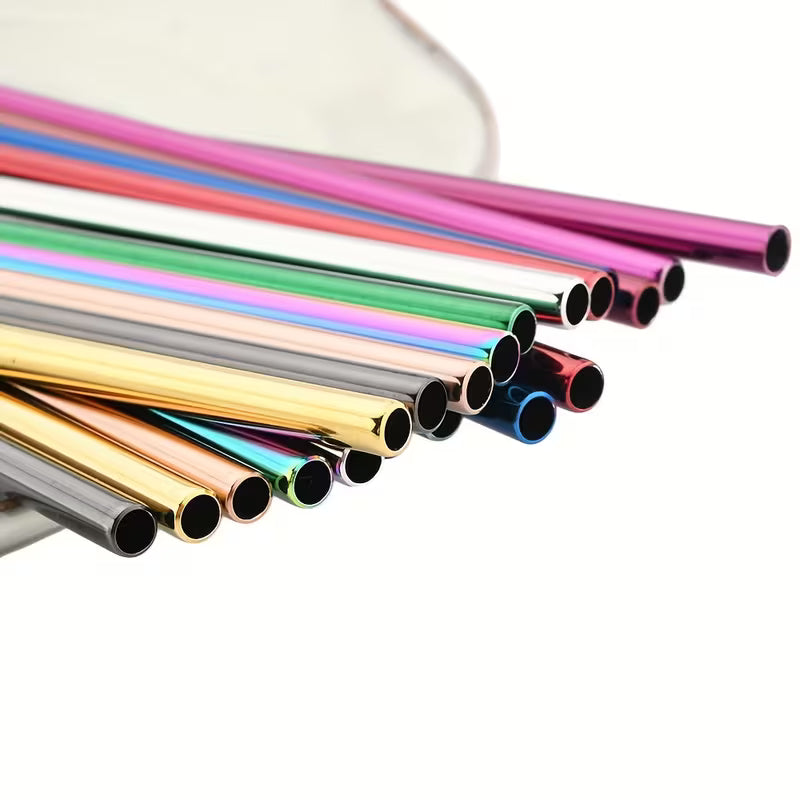 Reusable Metal Straws Set - 4pcs Stainless Steel Bent Straws with Brush