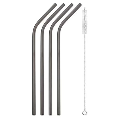 Reusable Metal Straws Set - 4pcs Stainless Steel Bent Straws with Brush