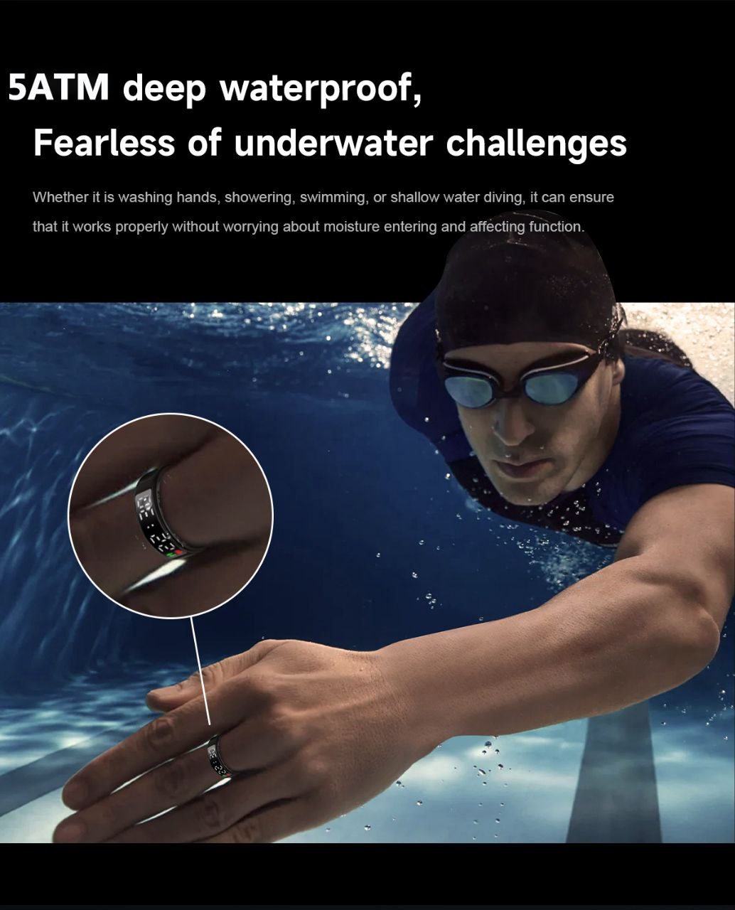 SR08 Smart Ring with Digital Display - Advanced Health Monitoring, Multi-sport modes, Bluetooth 5.1, IP68 Waterproof