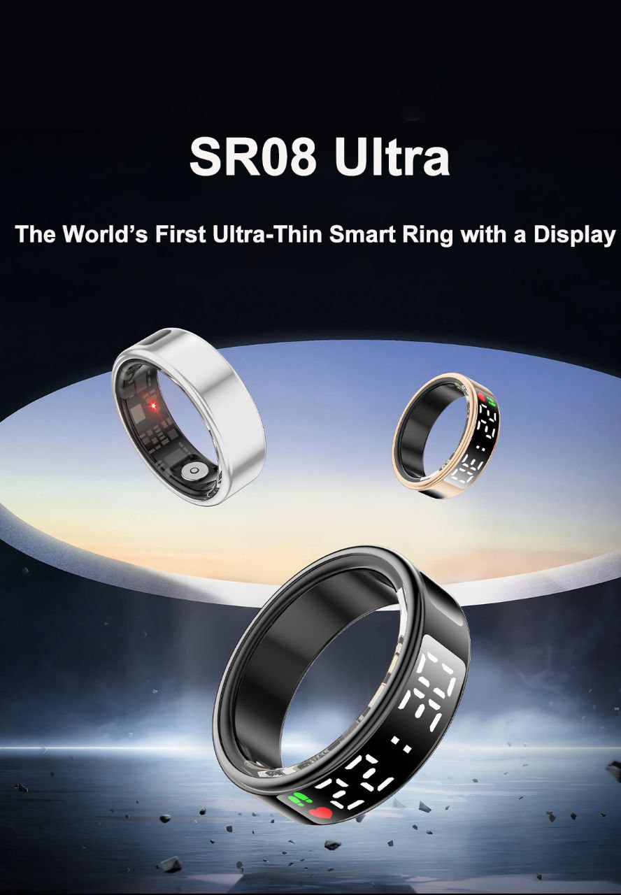 SR08 Smart Ring with Digital Display - Advanced Health Monitoring, Multi-sport modes, Bluetooth 5.1, IP68 Waterproof