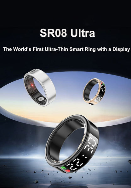 SR08 Smart Ring with Digital Display - Advanced Health Monitoring, Multi-sport modes, Bluetooth 5.1, IP68 Waterproof