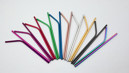 Reusable Metal Straws Set - 4pcs Stainless Steel Bent Straws with Brush