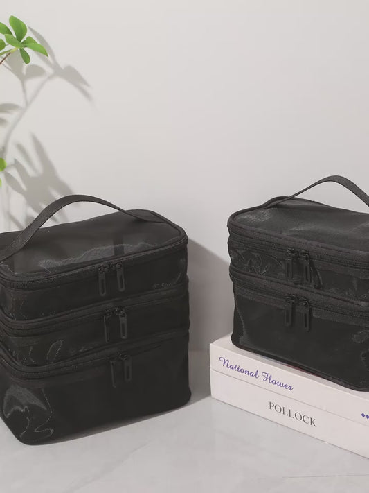 Large Mesh Makeup Organizer - Portable Travel Cosmetic Bag